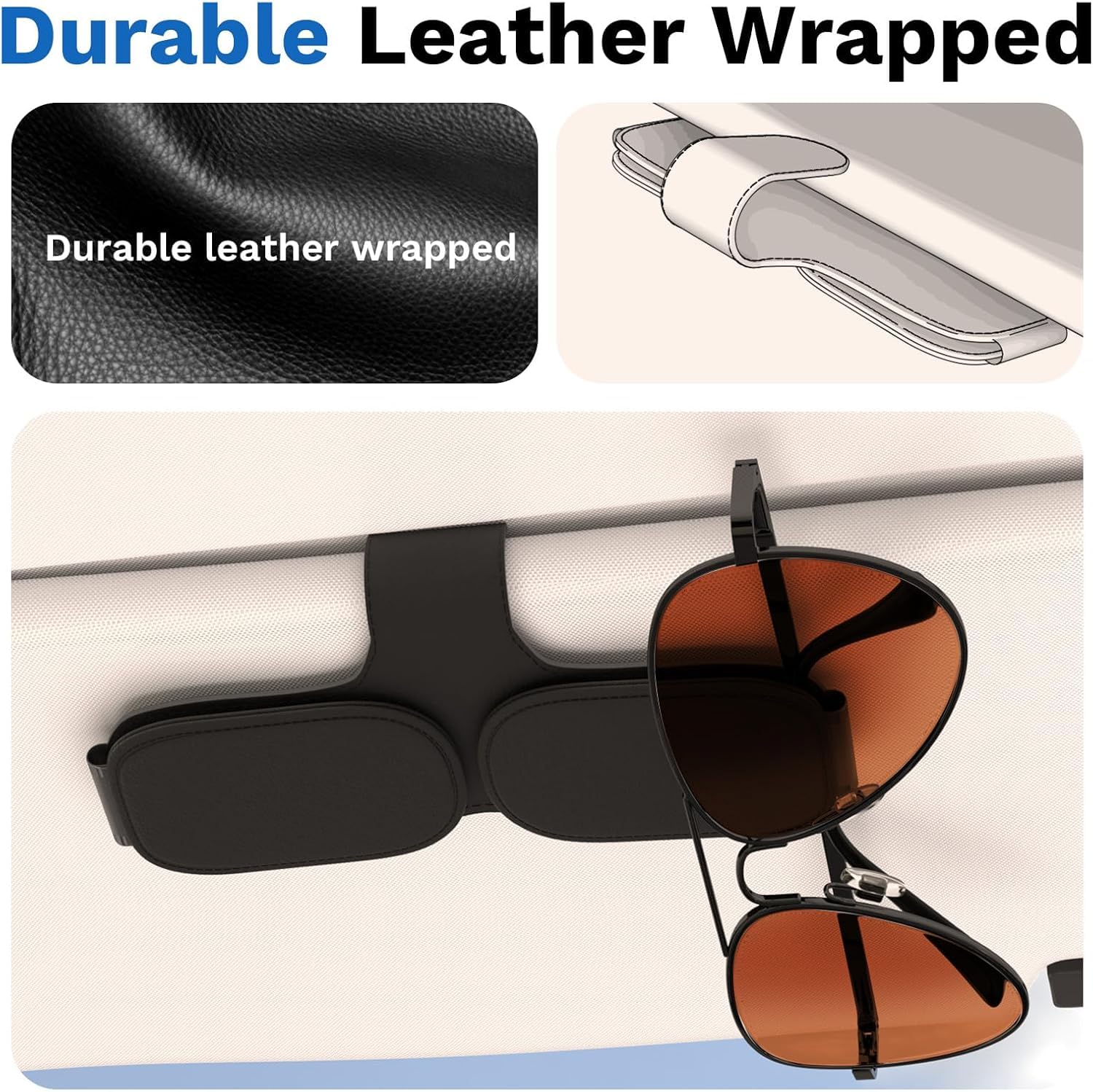 Soporte de Lentes para Auto para Aguar I-Pace 2018 2019 2020 2021 2022 2023, Clip Magnético Doble Visera Organizador Gafas de Sol Estuche Piel Premium Negro