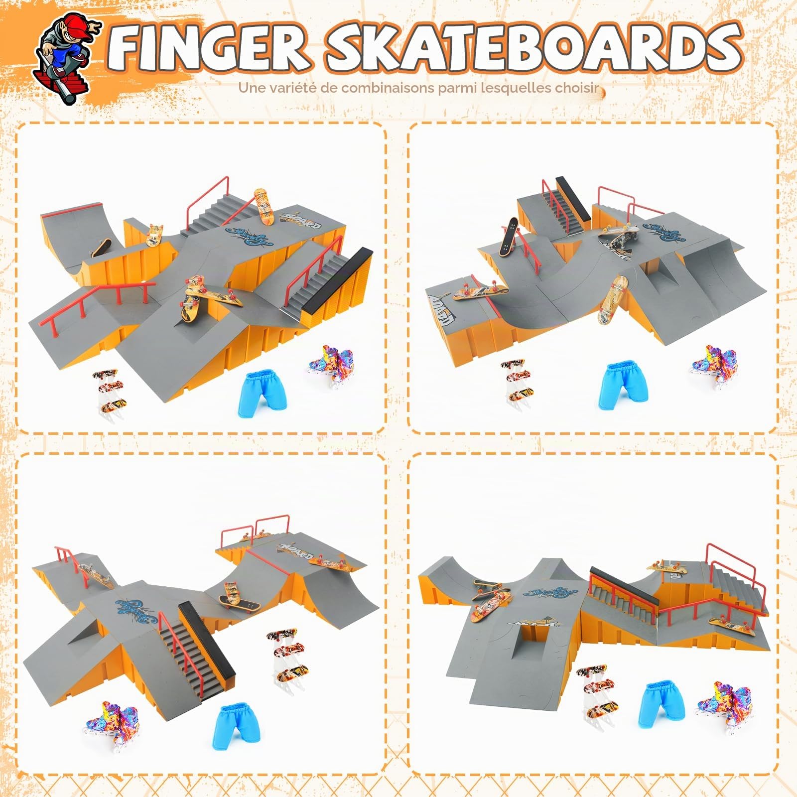 CS COSDDI Kit de rampe de skateboard pour doigts, mini skateboards, kit de rampe, jouet éducatif, cadeau pour enfants