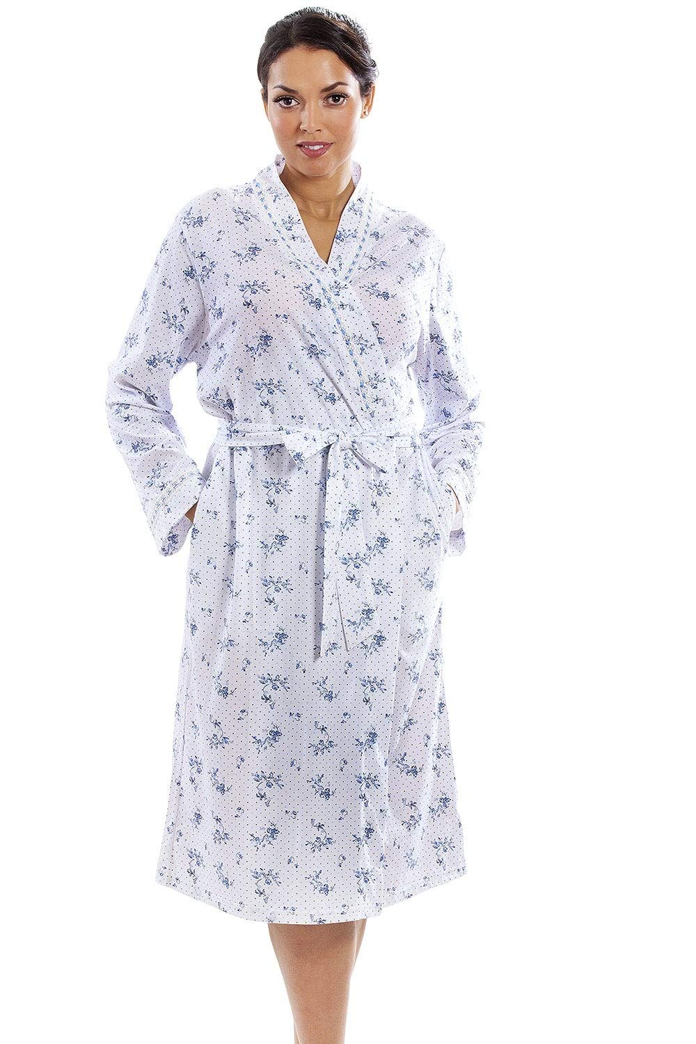 CamilleWomen's 100% Cotton Dressing Gown In Floral Print - Lightweight & Breathable Design With Tie Belt Fastening