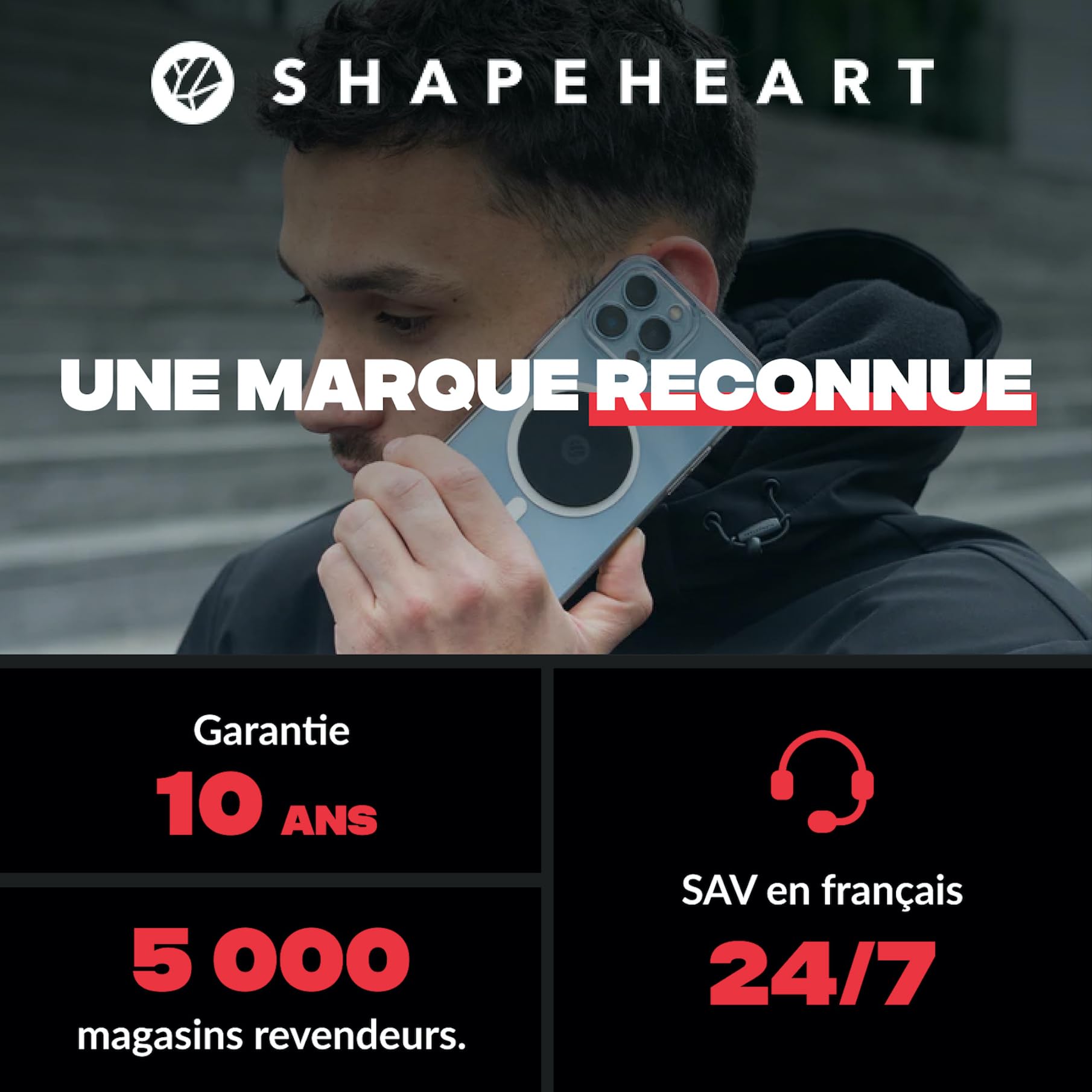 Shapeheart Support Téléphone Magnétique Moto - Fixation Vissée Guidon de 22 à 32 mm - Pochette Étanche XL Tactile - Bras Articulé Orientable 360 - Anti-Vibrations - Housse Imperméable Amovible