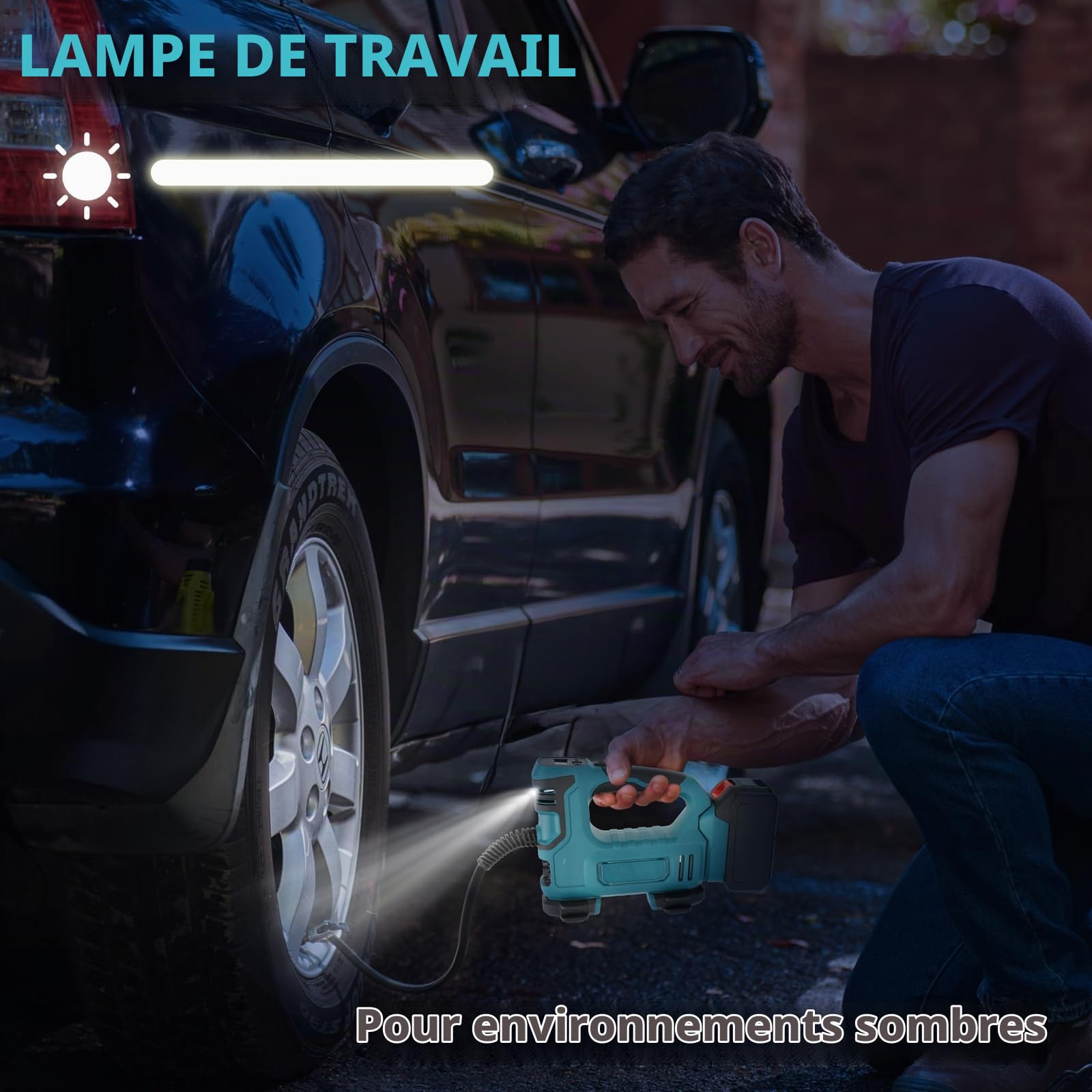 Compresseur à Air Portatif Compatible avec Makita 18V Batterie, 120 PSI Gonfleur Pneus Voiture avec Arrêt Automatique & LED Puissante, pour Voitures,Vélos et Ballons (sans batterie) (MT Bleu)