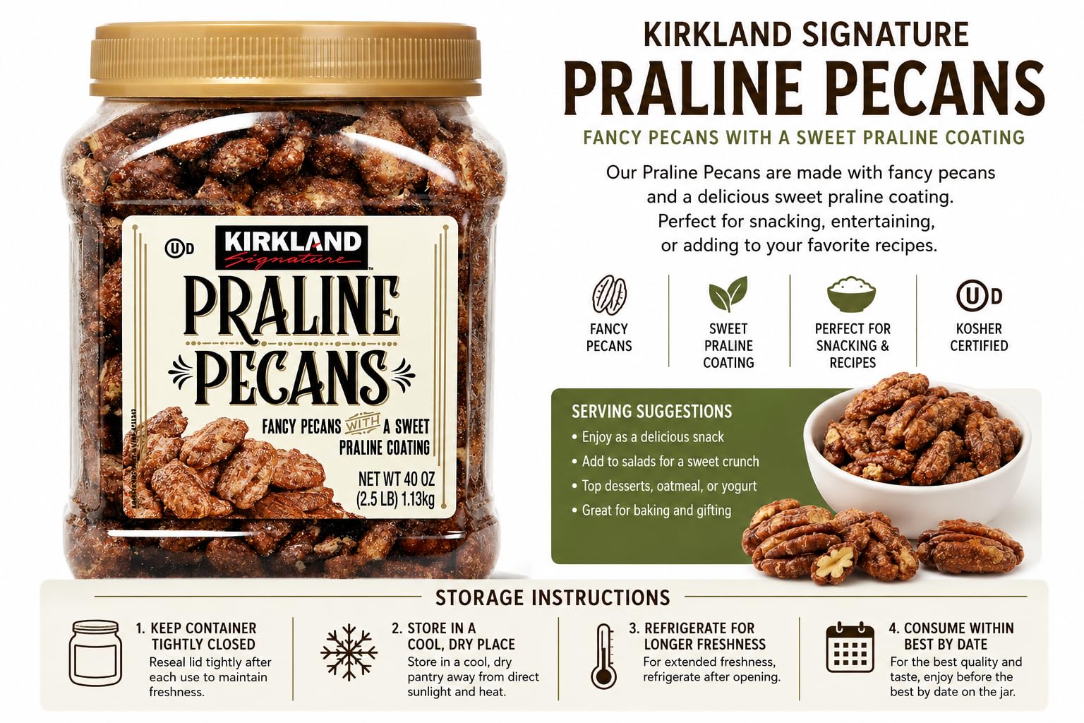 Kirkland Signature Praline Pecans, 40 oz