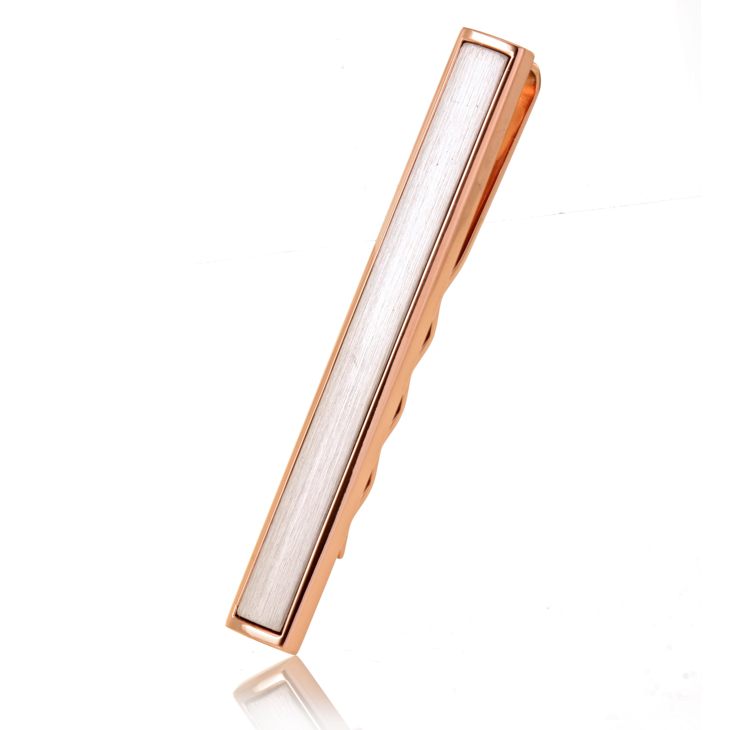 Drops Karisma Hochwertige Herren Edelstahl 316L Silber Mattiert mit Rosé-Gold Bechichtung Krawattennadel/Krawattenklammer/Tie Clip STC133-004-WRG