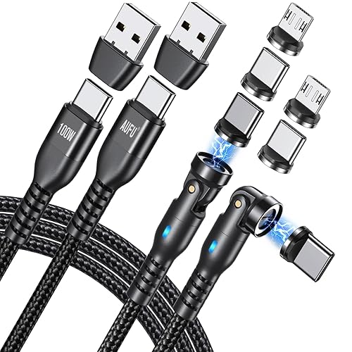 Miniatura 1 de AUFU Cable de carga magnético USB C 6 en 1 de 6 pies6.6 ft, paquete de 2 unidades PD 100 W USBC a USB C Micro USB Cable de carga magnética de