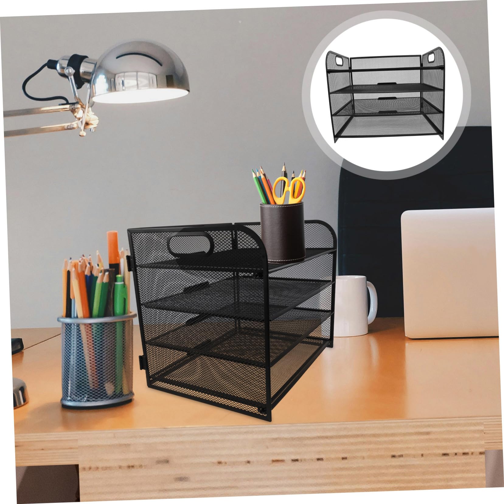 OSALADI 4livello Organizzatore per Documenti in Rete Metal Portadocumenti con Maniglia Struttura Quattro Organizer da Scrivania per Ufficio e Scuola