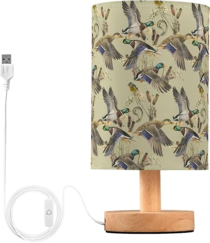ALAZA Watercolor Duck Mallard Decor Bedside Table Lamp with USB Port for Bedroom