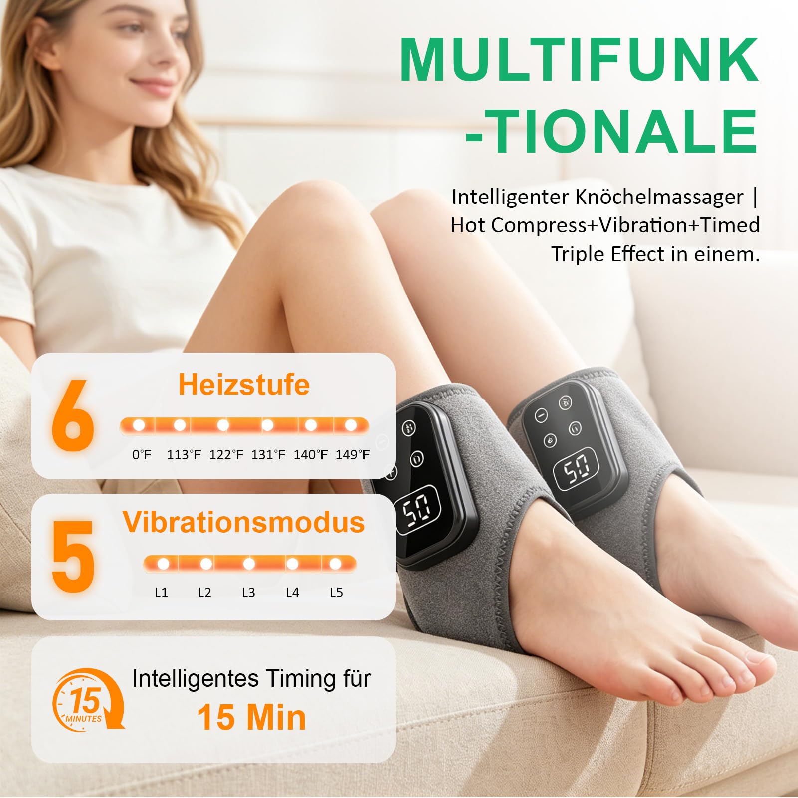 Fussmassagegerät 3-in-1 Foot Massager, Elektrisch Fußmassagegerät mit 5 Vibrationsmodi und 6 Heizstufen, Kabellos Wiederaufladbar, Linderung von Fußermüdung und Schwellungen (Dunkelgrau)