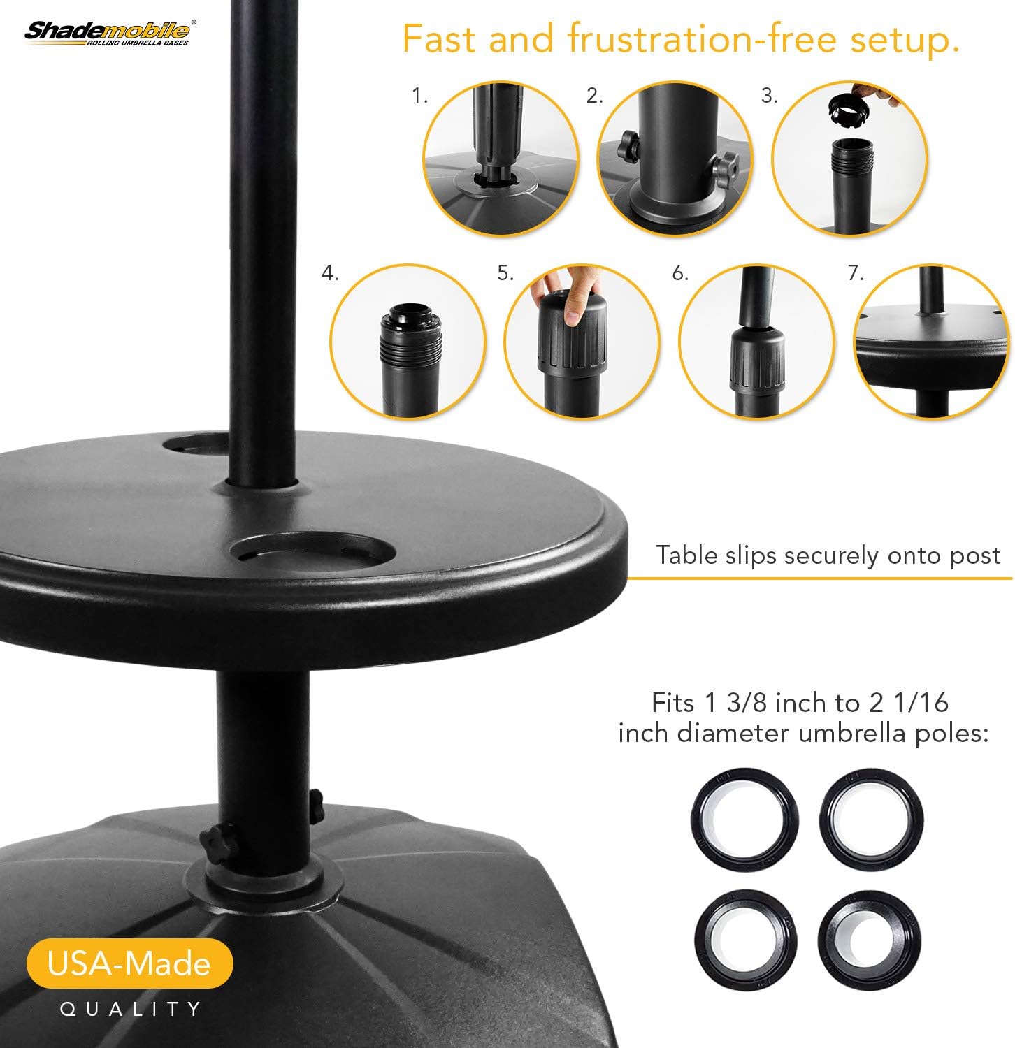 Rolling umbrella base with table Clearance