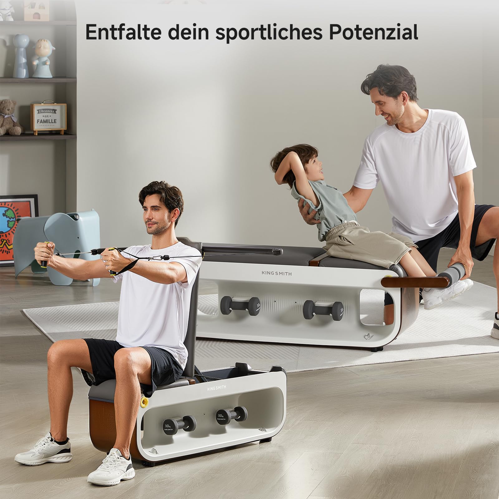 KINGSMITH Hantelbank Klappbar Verstellbar, Multifunktions Training Bank für Ganzkörper-workout mit Hanteln, Hantelbänke für die ganze Familie