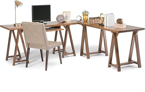 Miniatura 282 de SIMPLIHOME Sawhorse - Mesita de noche de madera maciza de 24 pulgadas de ancho, moderna, industrial, color gris envejecido, para sala de estar y