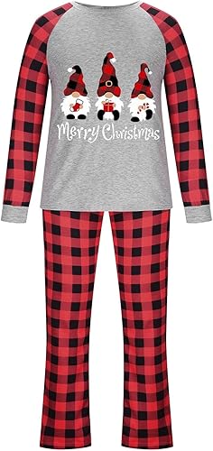 Miniatura 2 de JEGULV Pijamas de Navidad a juego para la familia, pijamas clásicas de Navidad de búfalo rojo a cuadros, pijamas de manga larga para el hogar