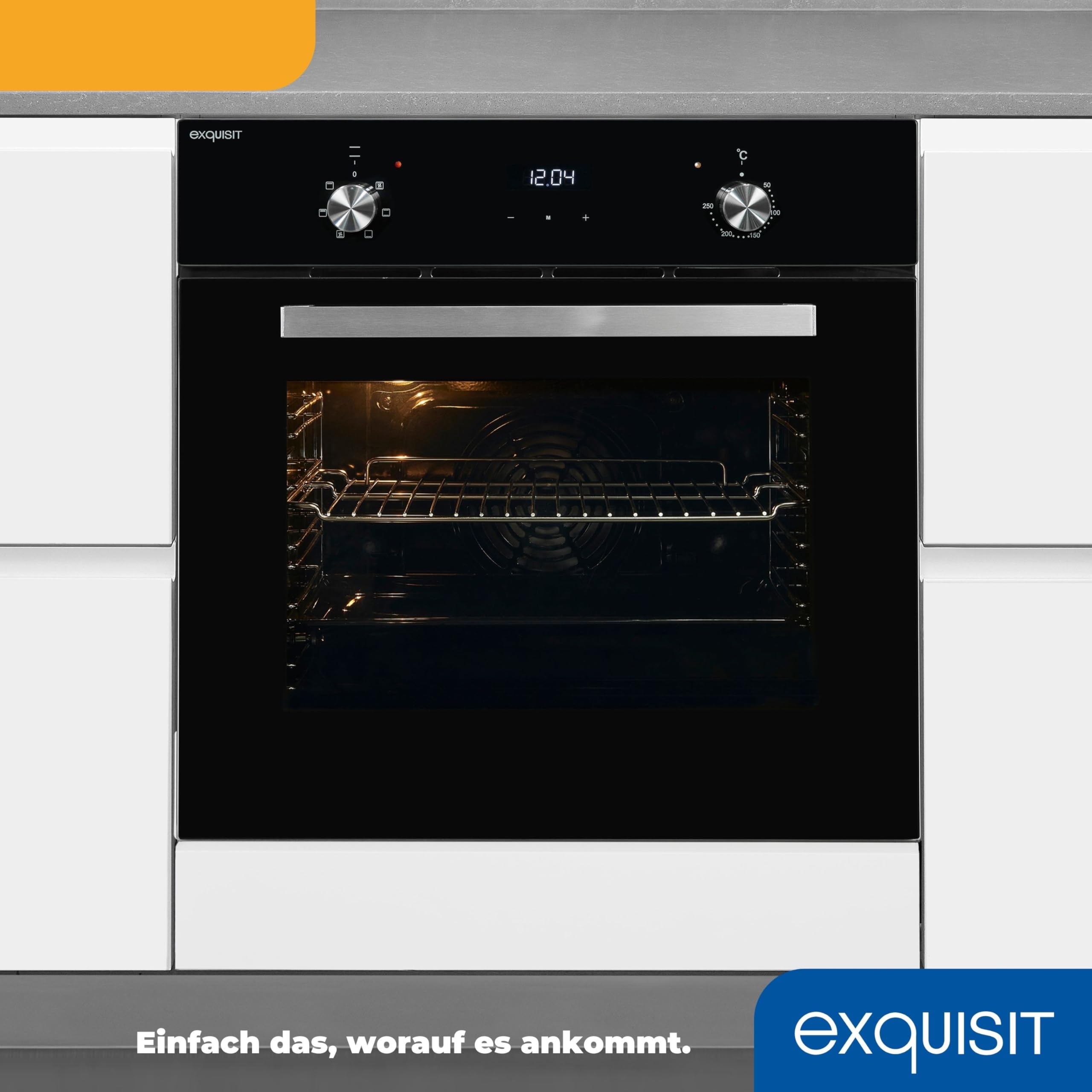 Exquisit EBE 657-2U Einbaubackofen | 59 L Backofenvolumen | Heißluft | Teleskopauszüge | Schwarz