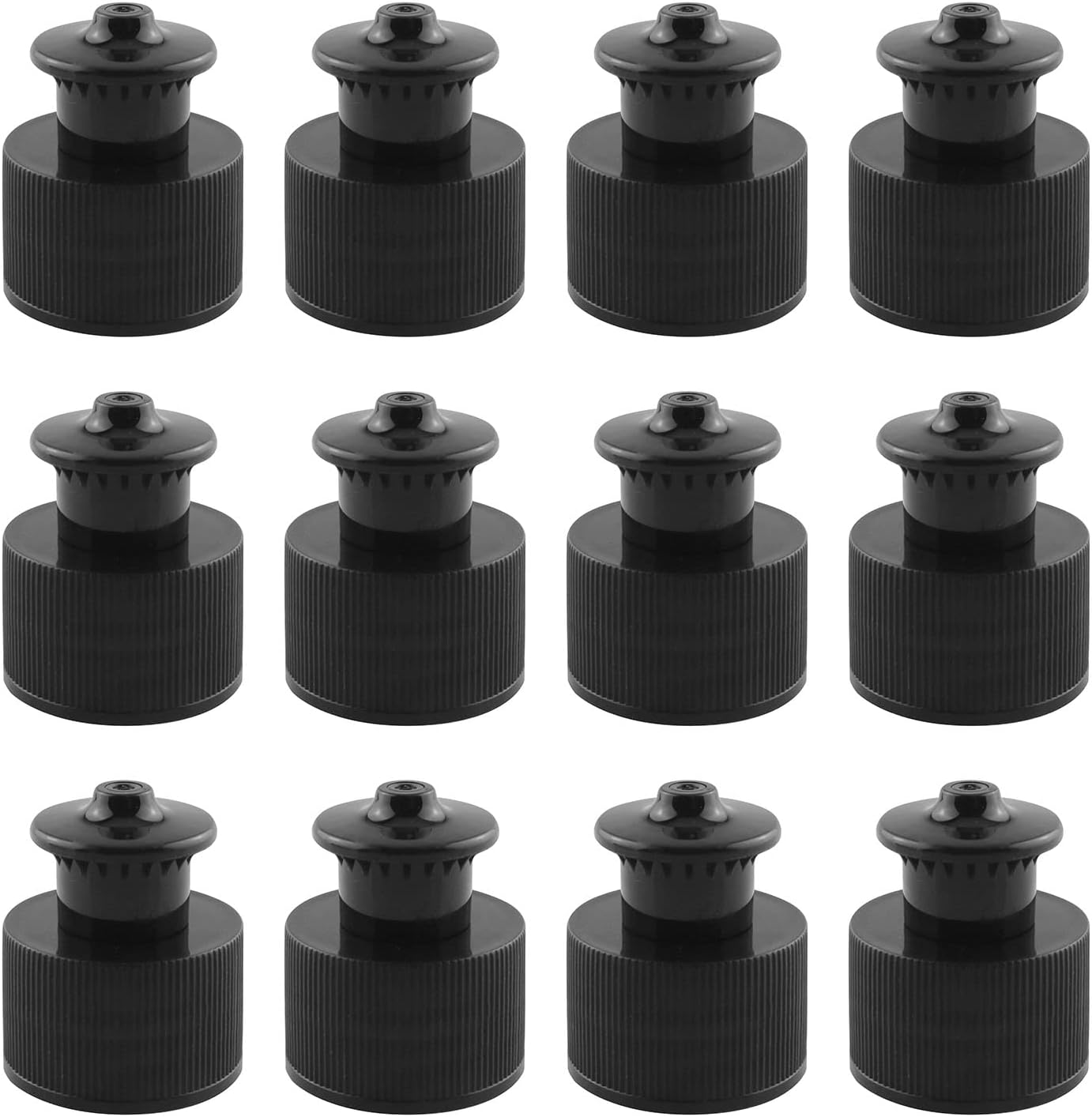 12pcs Black Leak-proof Push Pull Caps for 24mm PET & Glass Bottles