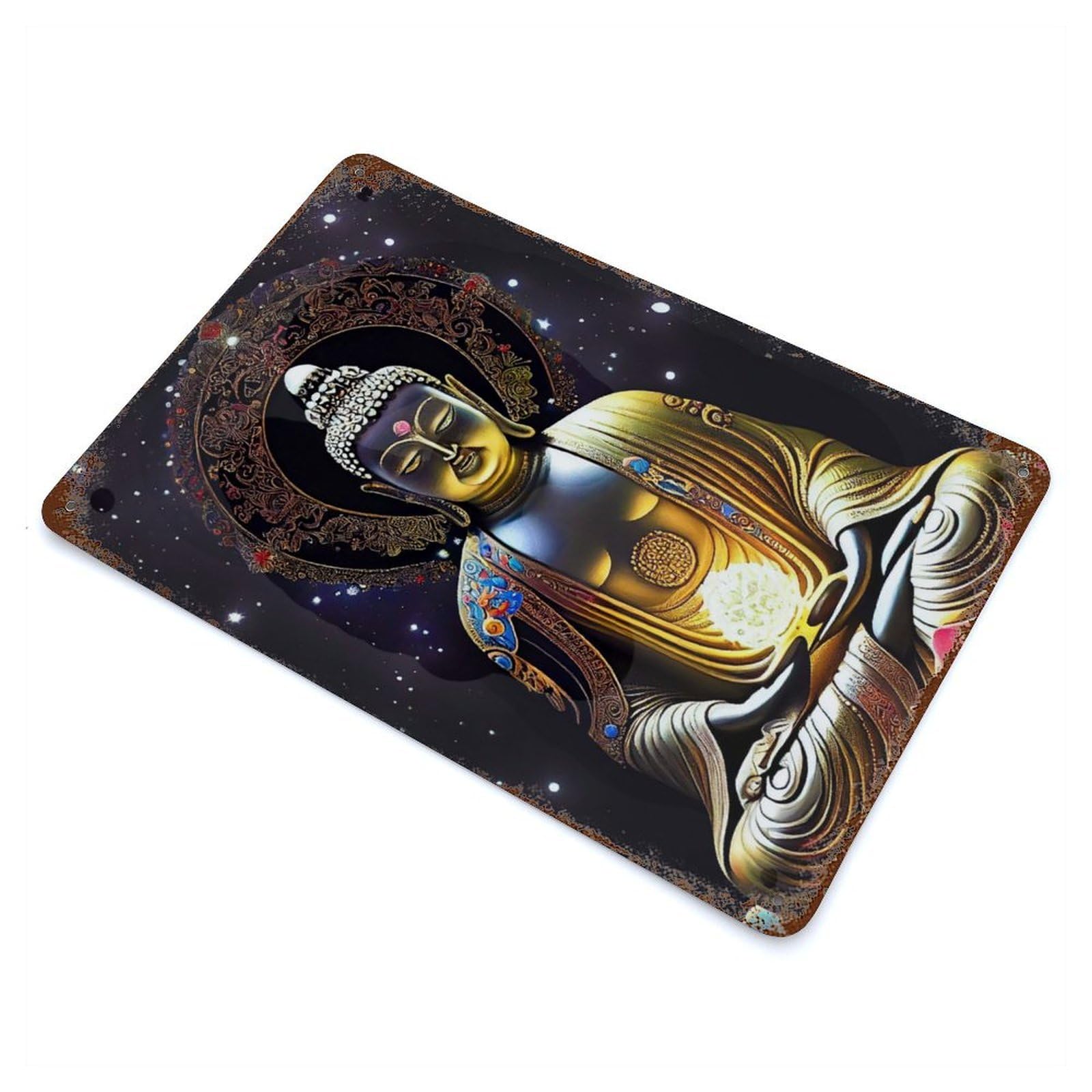 Cosmic Peace 11.8"x7.9" Aged Metal Wall Plaque, Novelty Wall Decor for Shed, Workshop And Garage Wall Decor