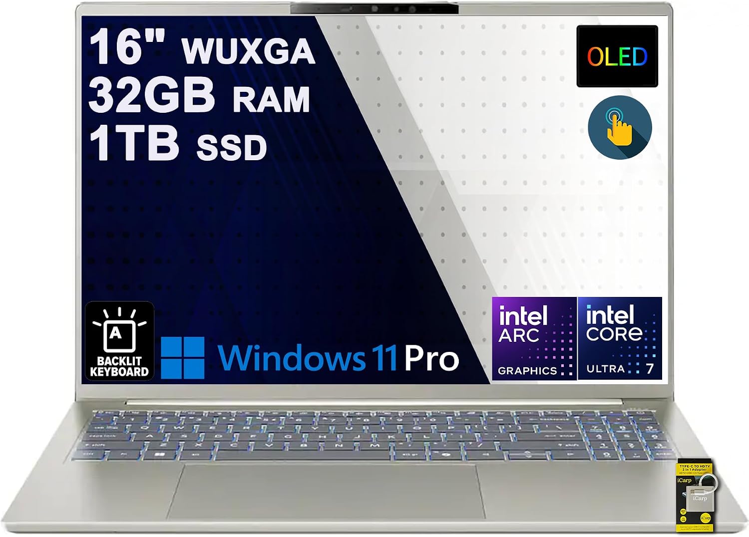 Swift 16 AI Laptop 16" 2k WUXGA OLED Touch Intel 8-core Ultra 7 355 (>Ultra 9 288V Up to 49 Tops) 32GB RAM 1TB SSD Backlit Thunderbolt for Creator Designer Business Professional Win11Pro ICP Acc