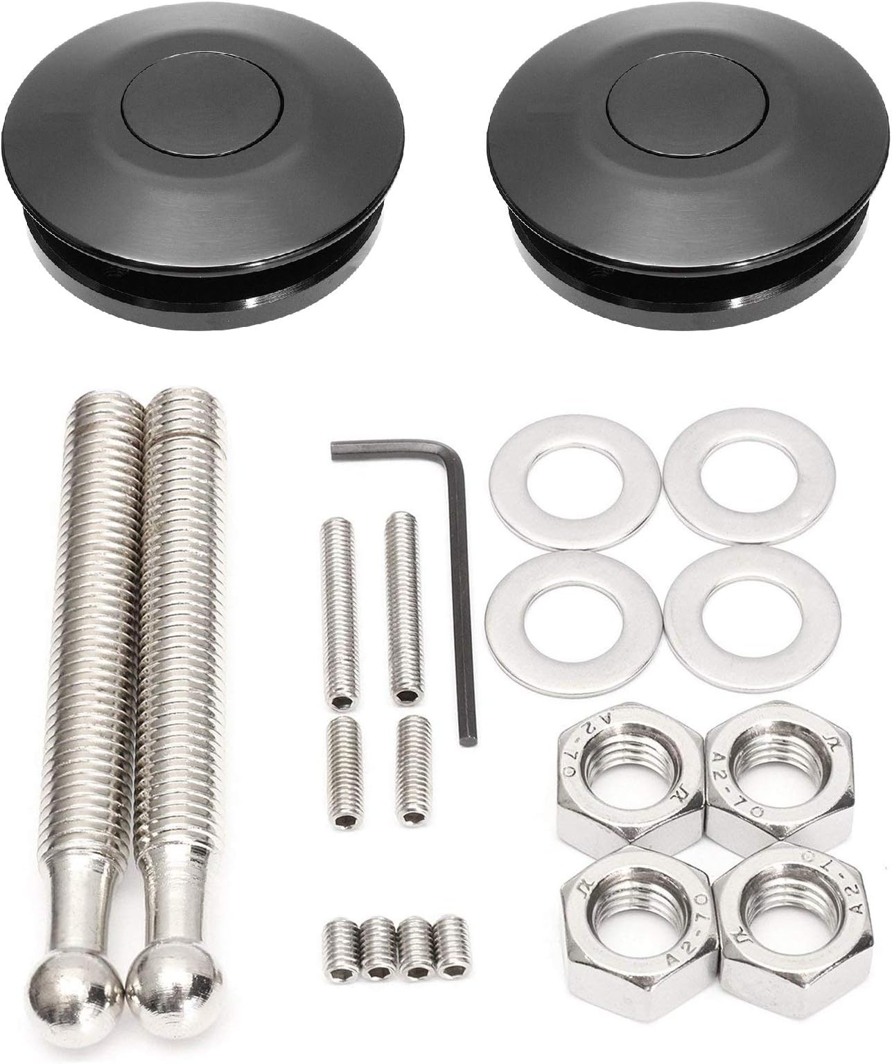 2Pack Quick Release Latch Universal 2.44in/62mm Diameter Universal Aluminum Alloy Push Button Quick Latch Hood Pins Lock Clip Kit for Auto Car Hood Pins Lock(2Pack-Black Pro)