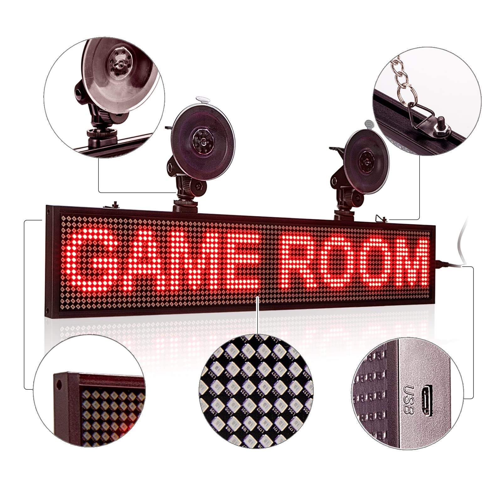 Panel LED Ekran wyświetlacza LED P5 50 CM/USB LED Otwarty znak Niestandardowy programowalny przewijany tekst Reklama Regulowane jasne światło panelu do samochodu, baru, hotelu, ciężarówki(Chain,Mixe