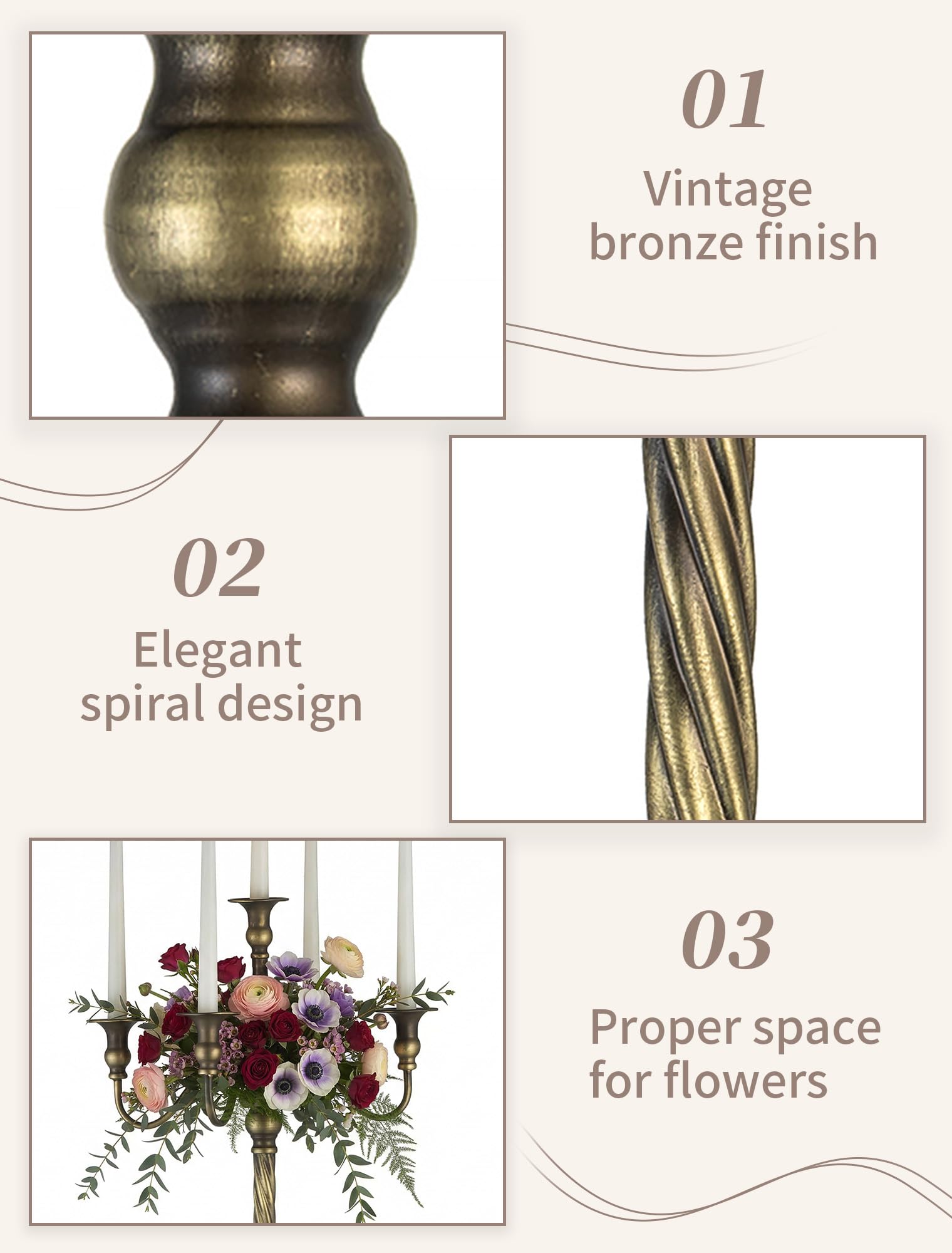 Sziqiqi Kerzenständer Groß Boden Bronze, 5-Armig, 88cm Hoch, für Stabkerzen