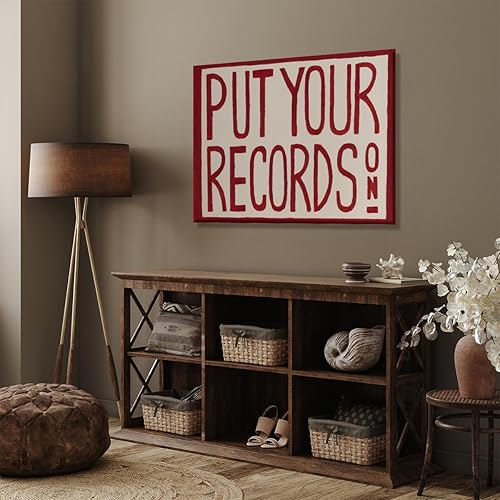 Miniatura 6 de Put Your Records On Wall Art Red Retro Music Theme Canvas Print Hand Painted Style Poster and Posters for Music Room Decor-12x18inch Unframed