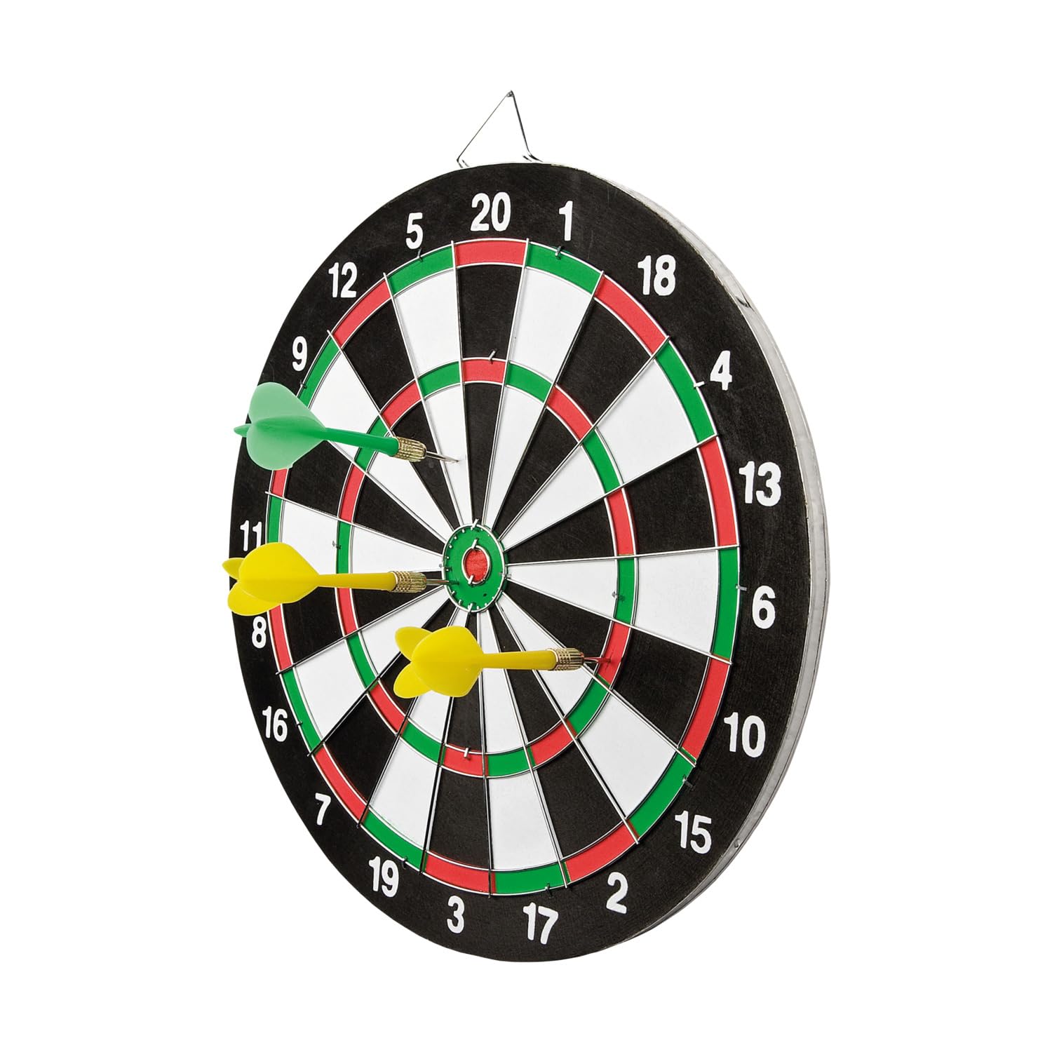 Idena 40375 - Diana para Colgar, Diana con 2 Caras, diámetro 29 cm, Incl. 6 Dardos en Verde y Amarillo e Instrucciones de Juego