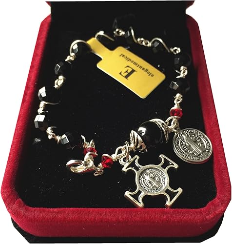 Miniatura 6 de elegantmedical Pulsera hecha a mano con cuentas de oración de ágata negra, rosario, cruz, católica, Metal