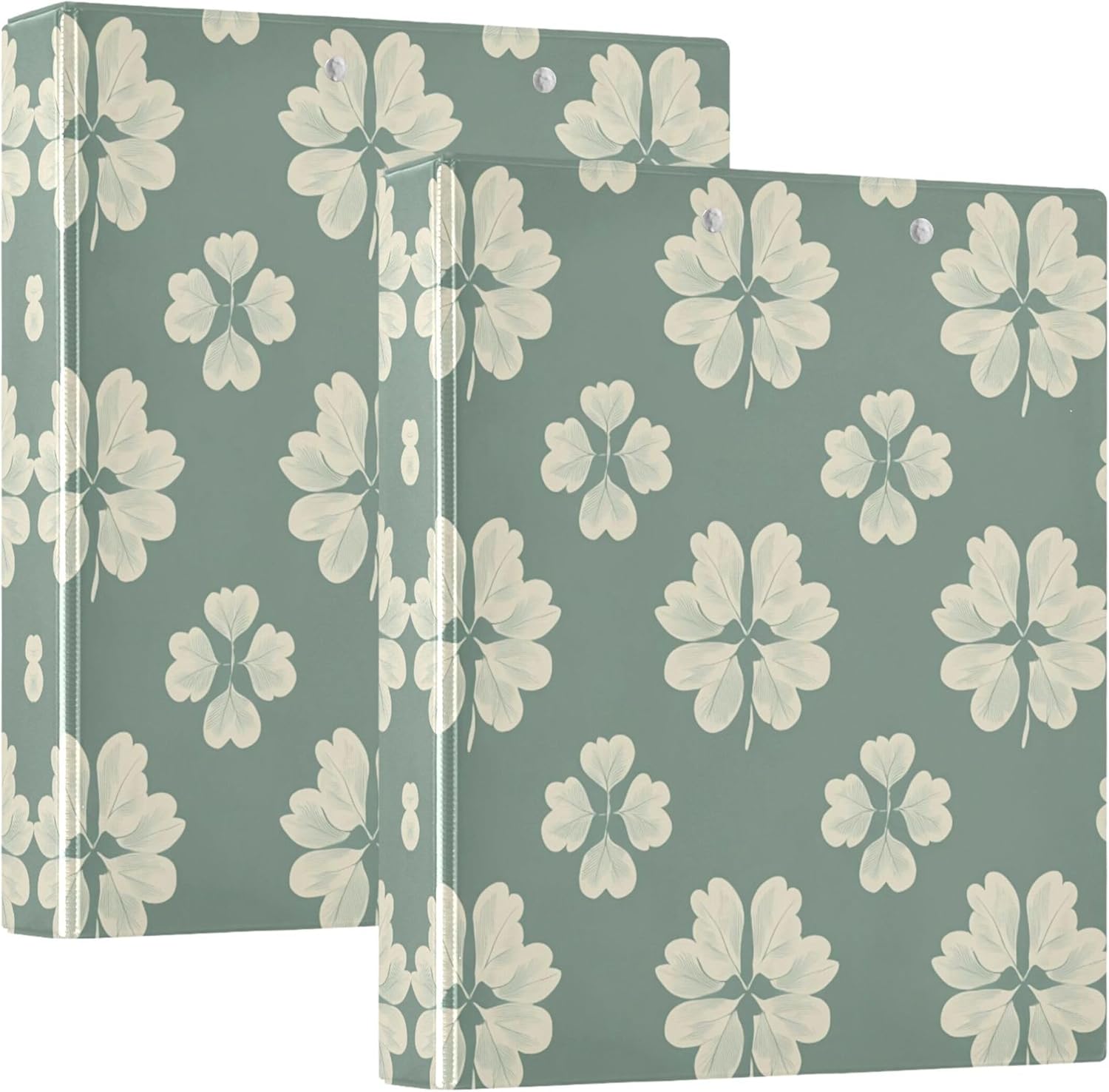 St Patrick's Retro Shamrock 3 Ring Binders, 1.5” Round Ring Binders with Clipboard - Letter Size, 3 Interior PVC Clear Pockets & Anti-Slip Clip for Office School Supplies, 2PCS