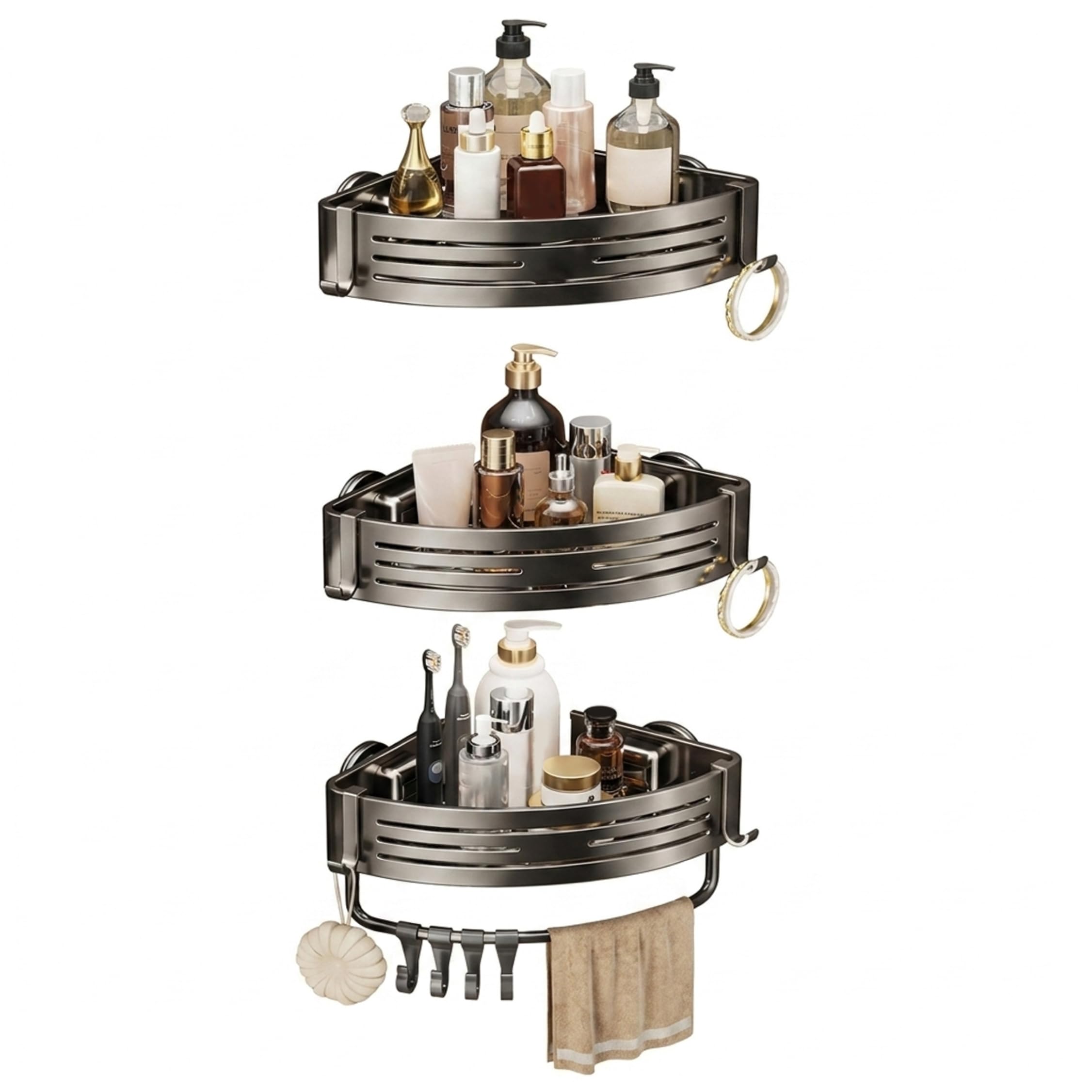 Support douche d'angle à ventouse antichute avec rebord de 6,8 cm