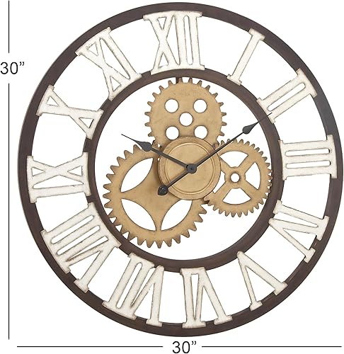 Miniatura 6 de Deco 79 Metal Gear - Reloj de pared, 30" x 1" x 30", marrón