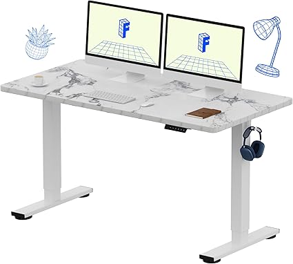 FLEXISPOT EN1 One-Piece Standing Desk 55 x 28 Inches Stand Up Desk Workstation Home Office Computer Height Adjustable Desk (White Frame + Marble Gray Top, 2 Packages)