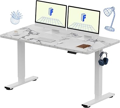 FLEXISPOT EN1 One-Piece Standing Desk 55 x 28 Inches Stand Up Desk Workstation Home Office Computer Height Adjustable Desk (White Frame + Marble Gray Top, 2 Packages)