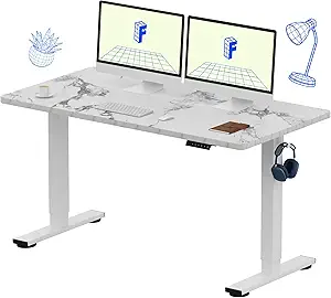 FLEXISPOT EN1 One-Piece Standing Desk 55 x 28 Inches Stand Up Desk Workstation Home Office Computer Height Adjustable Desk (White Frame + Marble Gray Top, 2 Packages)