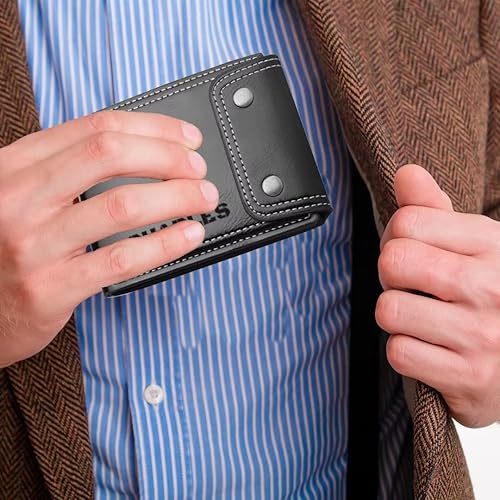 Miniatura 2 de Personalized Wallet for men, Custom Engraved Leather Wallets with name, Customized Gifts for Dad Hombre Husband Son, Black