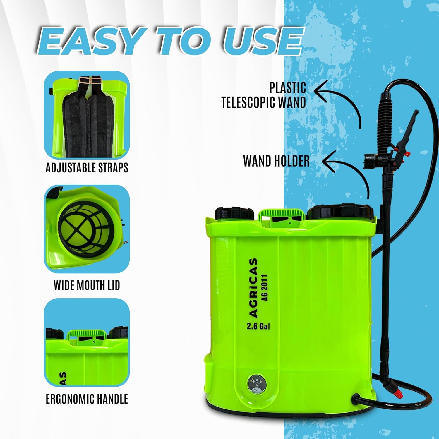 Battery Powered Backpack Sprayer 2.6 Gallon, Adjustable 0-100 PSI Pressure, Compatible with Makita 18V Battery, 7 Nozzles, Telescopic Wand, Charger Included, Electric Sprayer, Lawn & Garden Use
