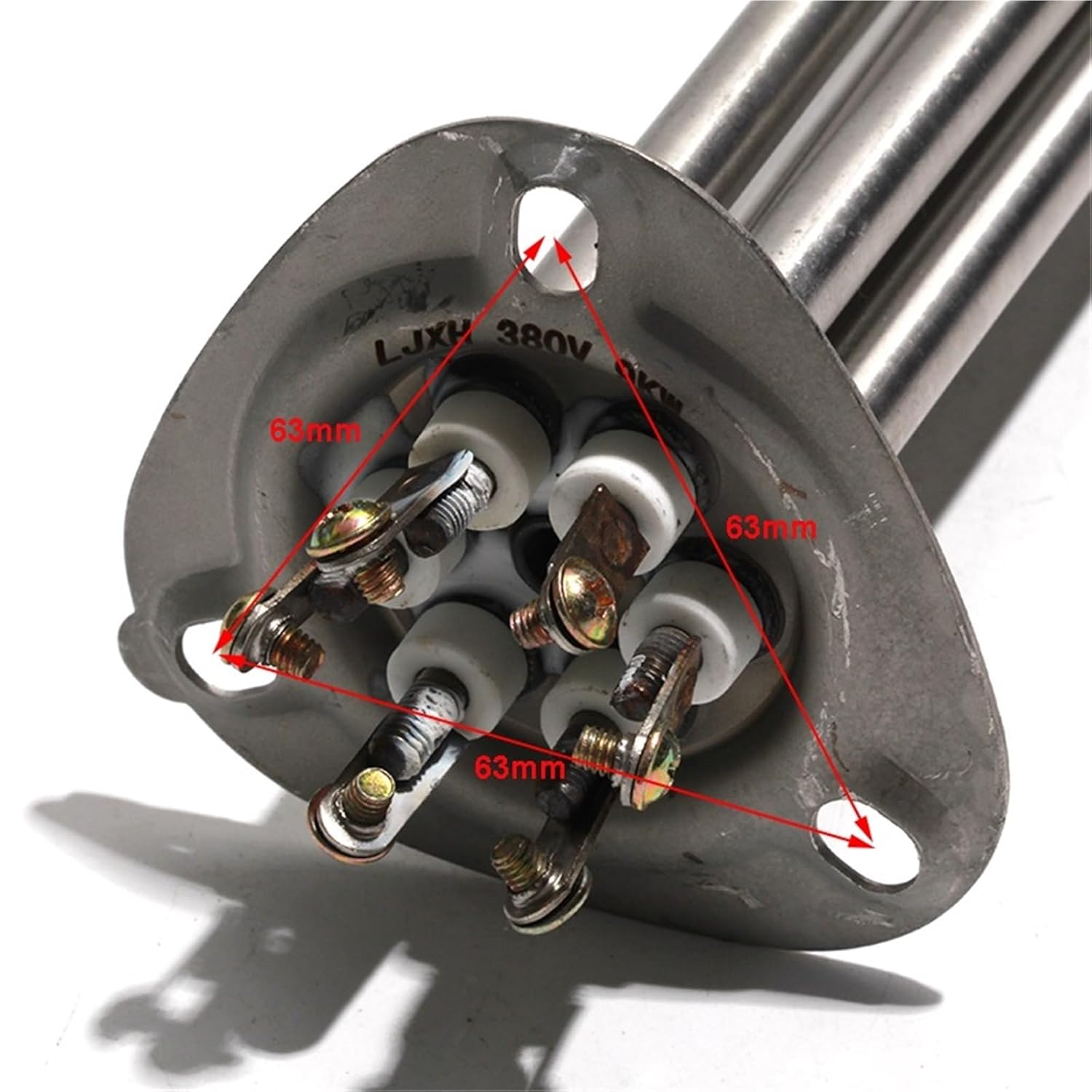 220V/380V G2 Inch 63MM Triangle Flange Electric Water Heating Element 6KW/9KW/12KW Stainless Steel Heater 1Pcs(380V 305mm 9KW)