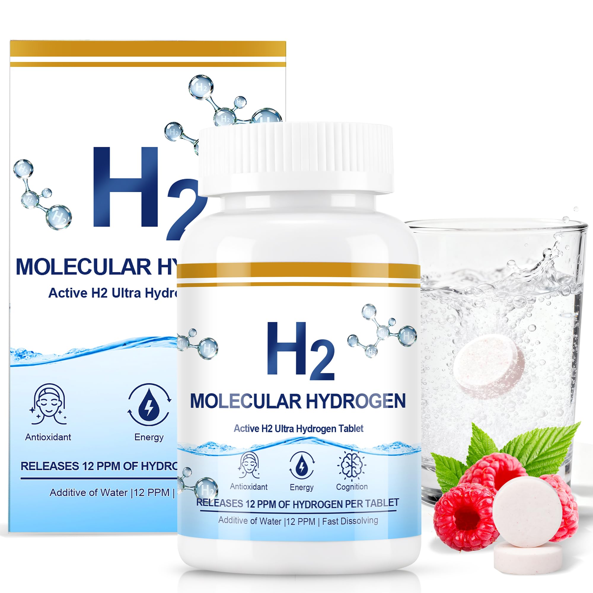 Molecular Hydrogen Tablets (12 PPM) - 120 Count High Potency Hydrogen Tablets for Drinking Water with Magnesium - Fast Dissolving H2 Tablet for Energy, Focus & Anti-Aging