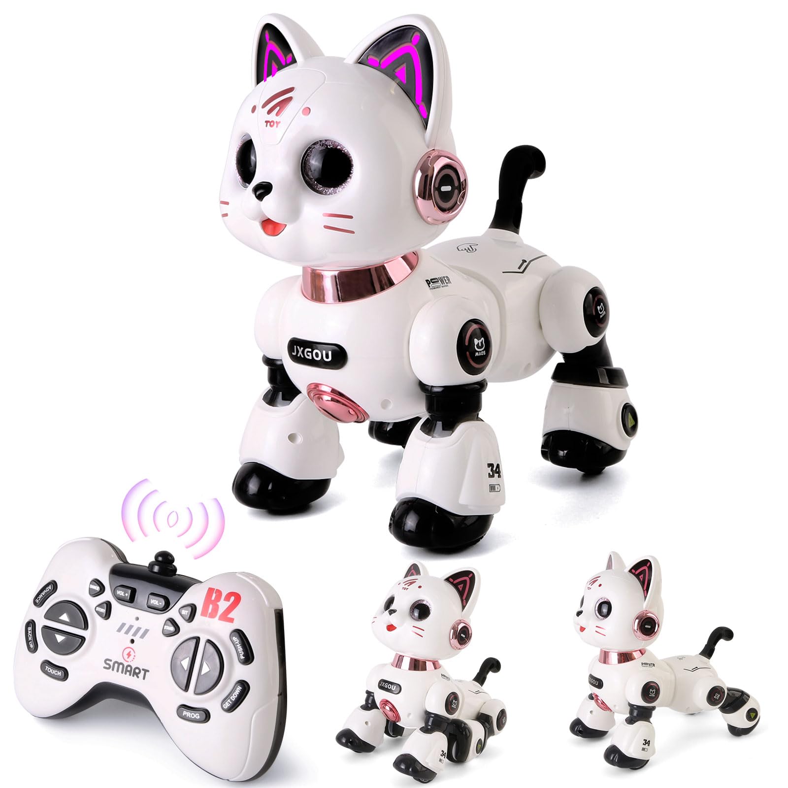 Ferngesteuerter Roboter Haustier Spielzeug,Interaktives Intelligentes Roboter Katze Kinder mit Licht und Sound,Programmierbares RC-Spielzeug Geschenke für Kinder ab 8 Jahren