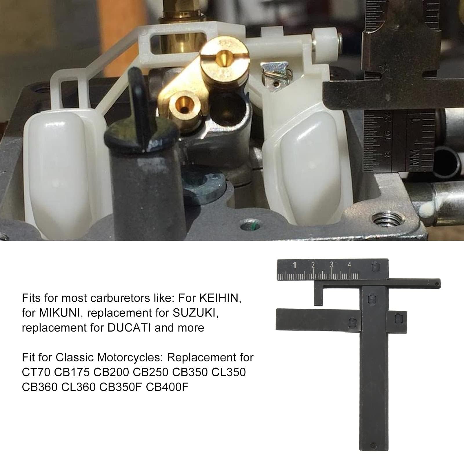 Jauge de Hauteur de Flotteur de Carburateur, Affichage Métrique en Acier, Jauge de Niveau de Flotteur de Carburateur Réglable de 0 à 40 Mm, Outil de Moto pour la