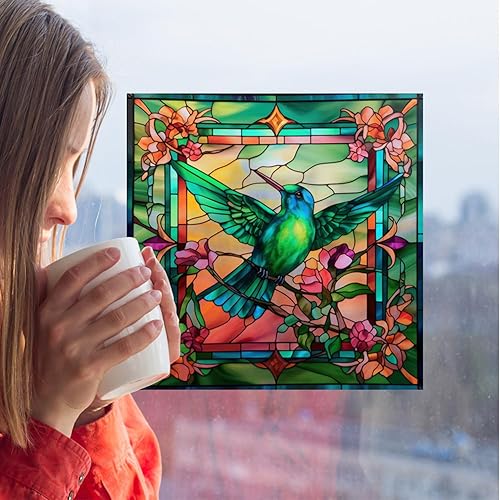 Miniatura 4 de 4 hojas de colibrí de gran tamaño para ventana, adhesivos anticolisión para evitar golpes de pájaros en ventanas, vinilo no adhesivo, calcomanías de