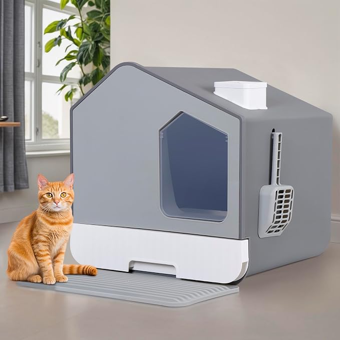 Caja sanitaria cubierta para gato grande con accesorios miniatura 7