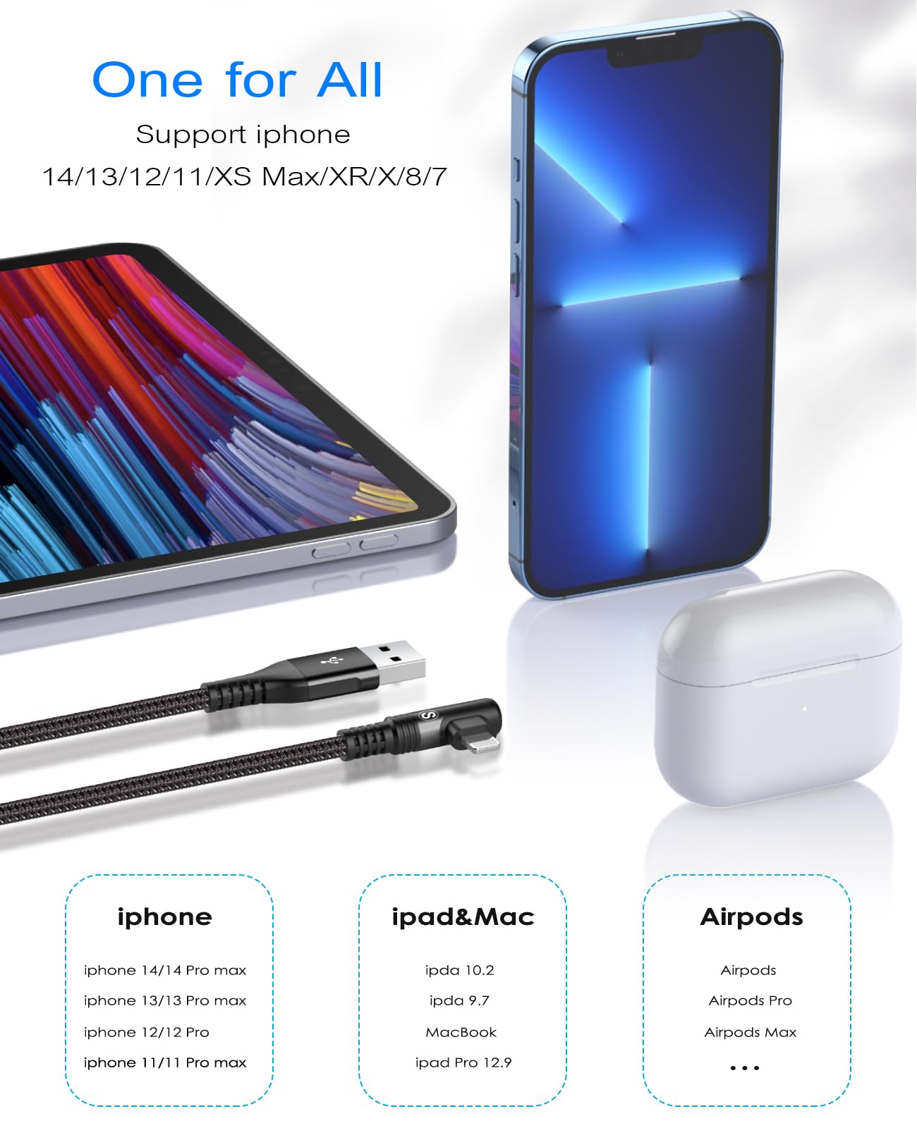 SWECENT Cavo i Phone,90 gradi [2 pezzi 3m] Caricabatterie i Phone Carica Rapida Nylon Cavo ligtning per i Phone 14/13/12/11/Pro/Pro Max/X/XS/XS Max/XR/8/8 Plus/7/7 Plus/6s/6s Plus/6/6 Plus/5/5c/5s