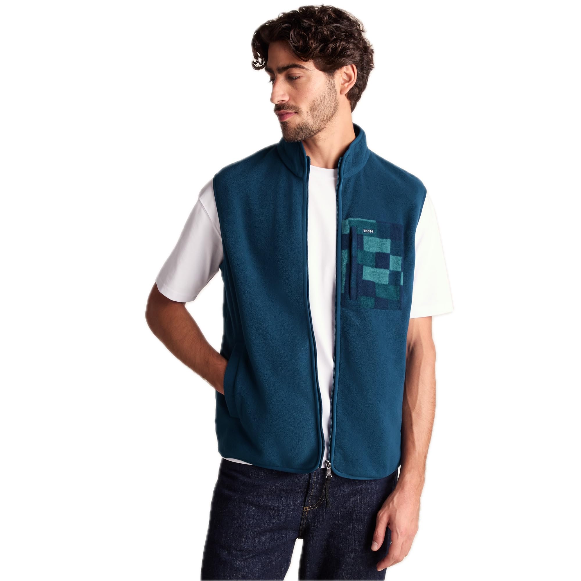 TOG24 Stark Mens Microfleece Gilet, Lightweight, Warm, Sleeveless Vest, Body Warmer with Abstract Print, Chest Pocket