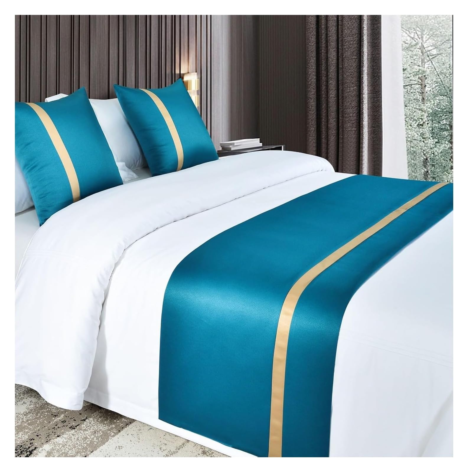 JFGCTYHXY Bed linen throws, Silky Soft Solid Color Satin Bedspread Hotel Bed Blankets Bedding Decor Scarves(Blu,50 * 240cm for 180cm Bed)