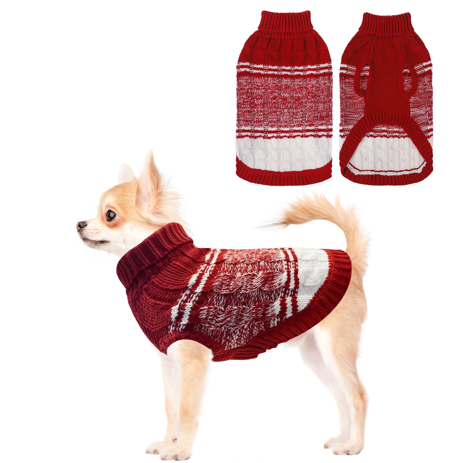Mihachi Soft Warm Dog Sweater for Small Dogs &amp; Cats - Turtleneck Knitted Pullover with Leash Hole, Red XS