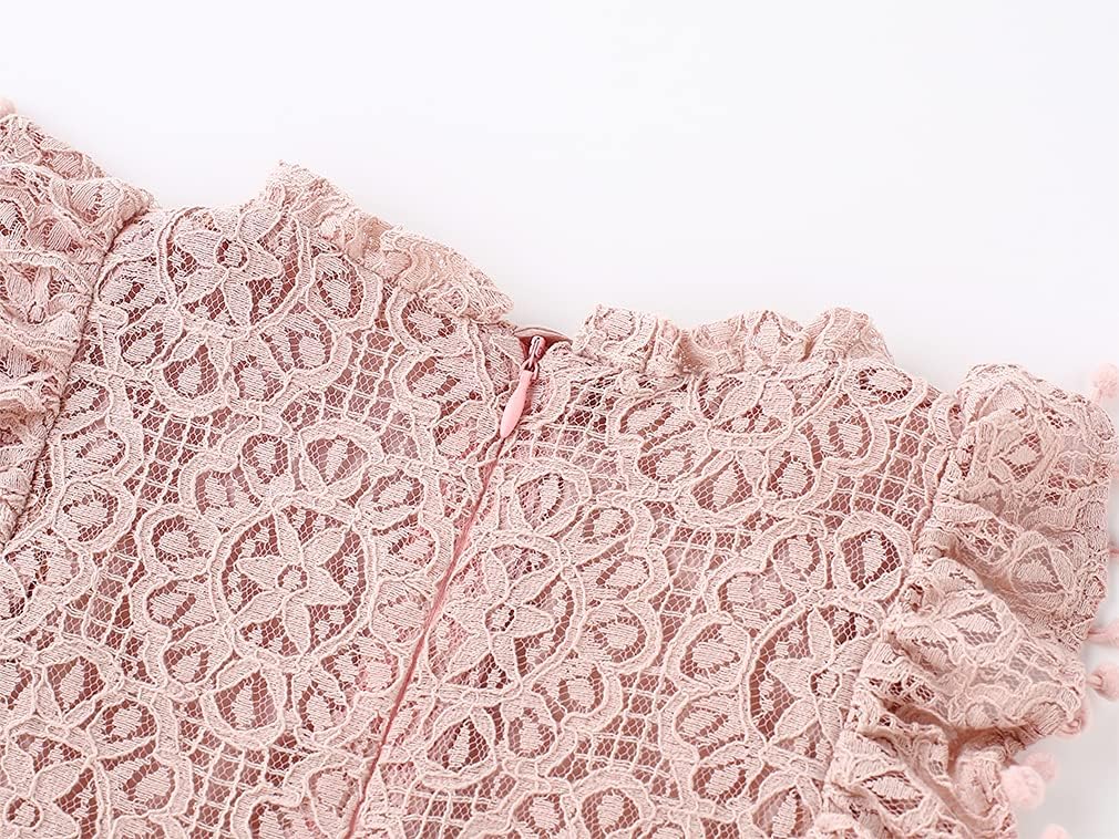 Toddler Girls Cute Pompoms Lace Floral Elegant Retro Swing Party Dress - Image 7