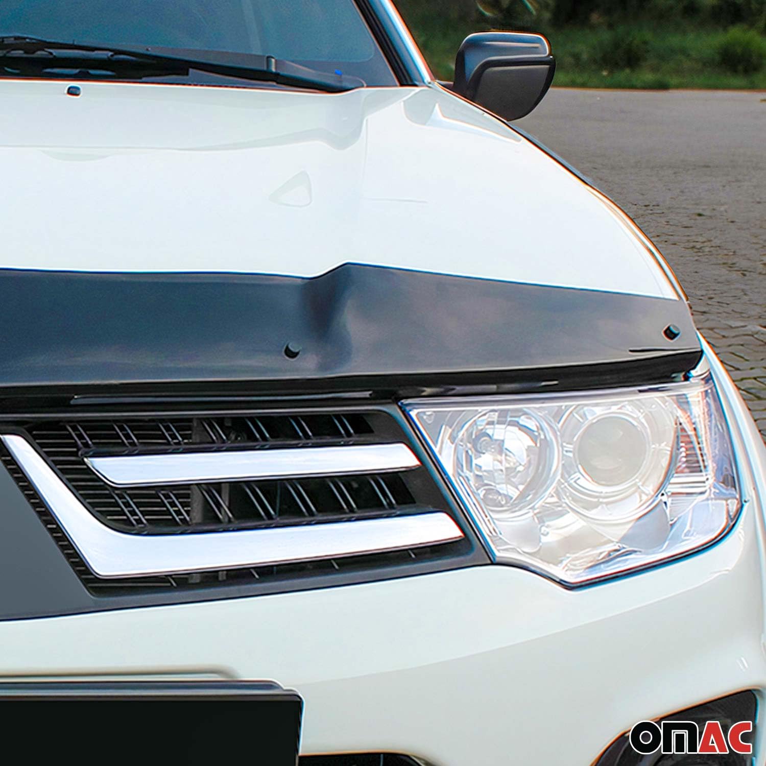 OMAC Motorhaube Deflektor Insektenschutz kompatibel mit Mitsubishi L200 2006-2015 Dunkel