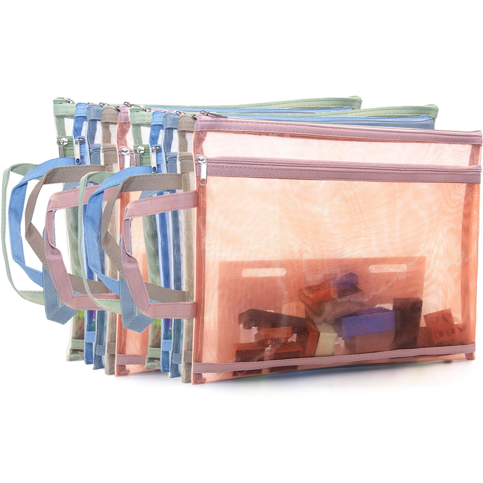Photo 1 of 10 Pack Mesh Zipper Pouches for Organizing, Double Layers Nylon Puzzle Building Block Sets Toy Storage Organization with Handle, Multipurpose for Travel, School, Board Game, Office, and Home Organize