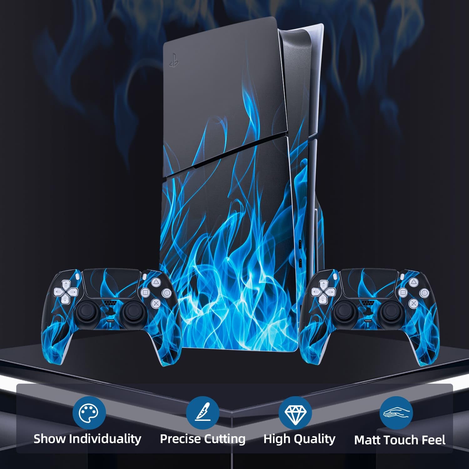 Mcbazel Autocollant antidérapant Autocollant en Vinyle Peau Couverture Plaques adhésives Autocollantes pour PS5 Slim Disc Edition-Blue Flame