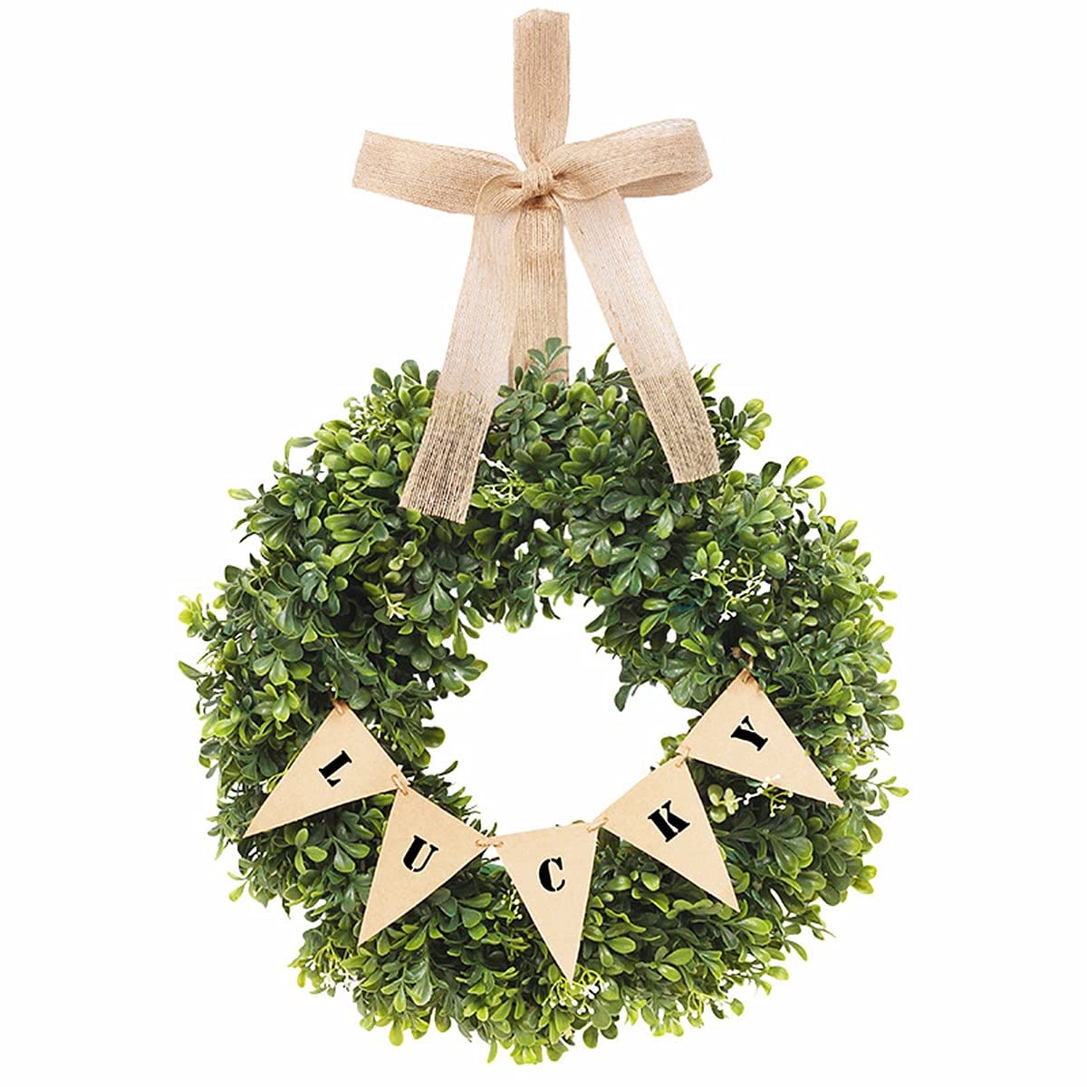 RUICK Natural Garland Front Door Wreaths, Artificial Greenery Hanging Wreath for Home Party Indoor Outdoor Window Wall Wedding Green Leaves Decoration (40cm/15.7in, Green)