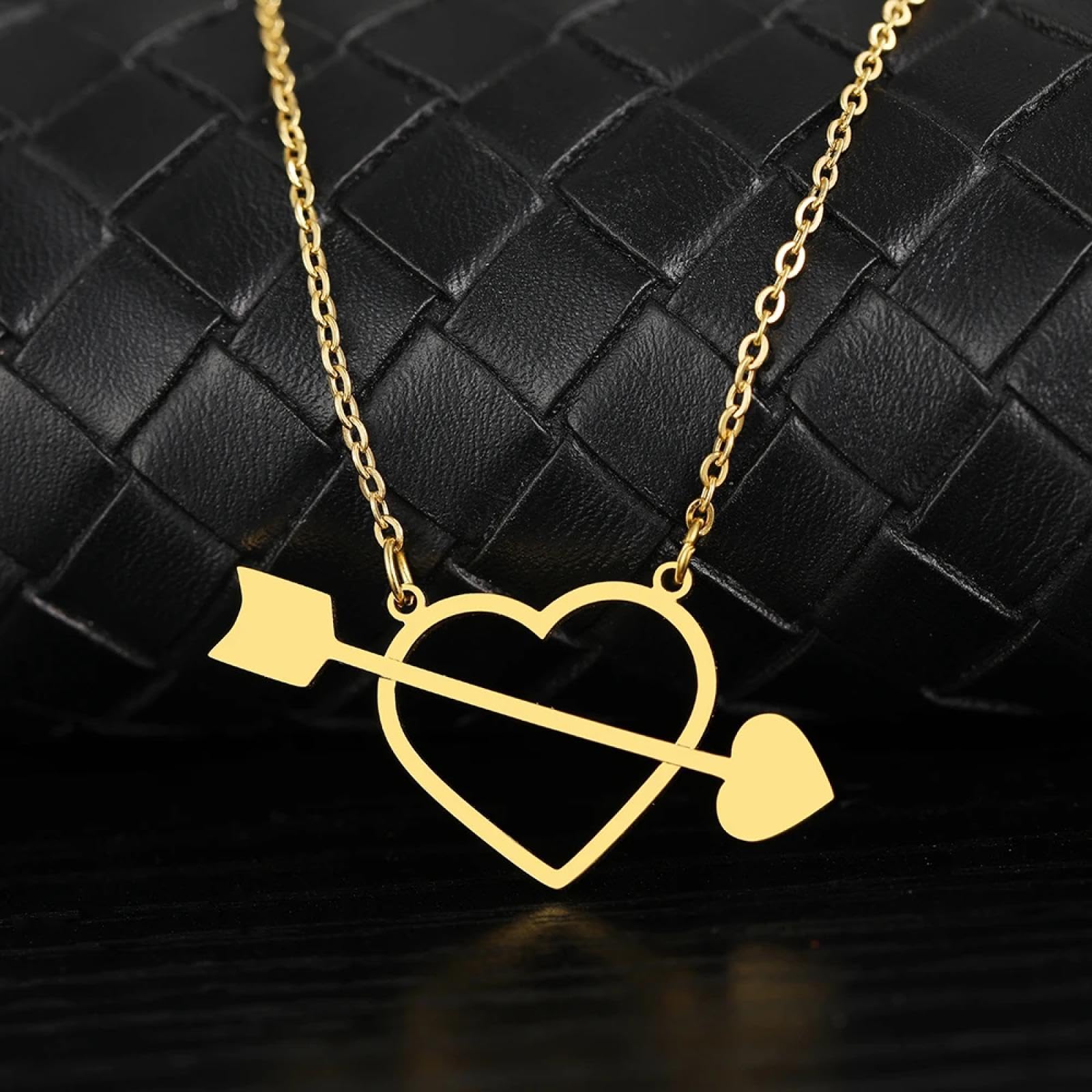 Collar Colgante Cadena Hombres Mujeres Joyería Collares Accesorios Dobles Flecha A Través del Corazón Colgantes De Gargantilla De Cadena Collar para Mujer