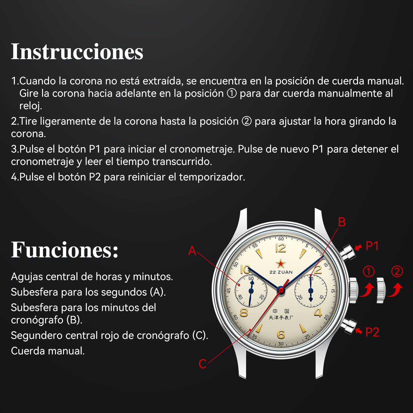 Sea Gull 1963 Edición Internacional, Movimiento ST1901,Reloj de Pulsera mecánico para Hombre Relojes de Aviación Cronógrafo Piloto,Cuerda Manual